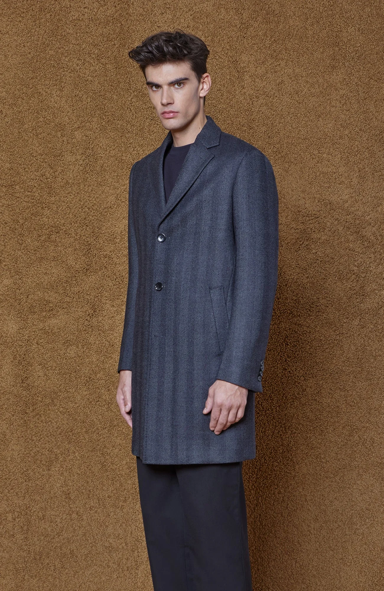 Stedwell Charcoal Herringbone Wool Topcoat - Image 3